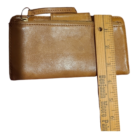 Fossil Tan Lightly Distressed Leather Snap Zip Wallet Vintage 13 Card Slots - Picture 8 of 9